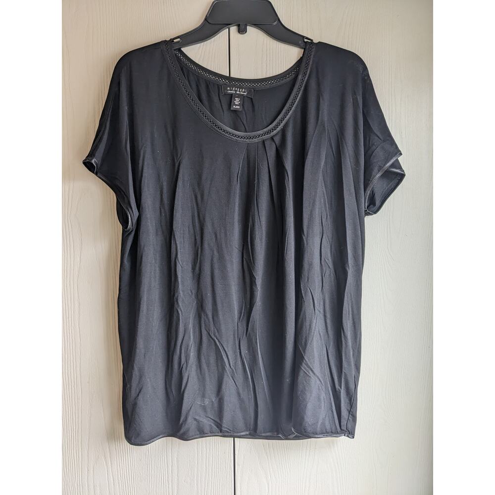 Midnight Women's Black Short Sleeve Round Neck Blouse Top Size XL/EG